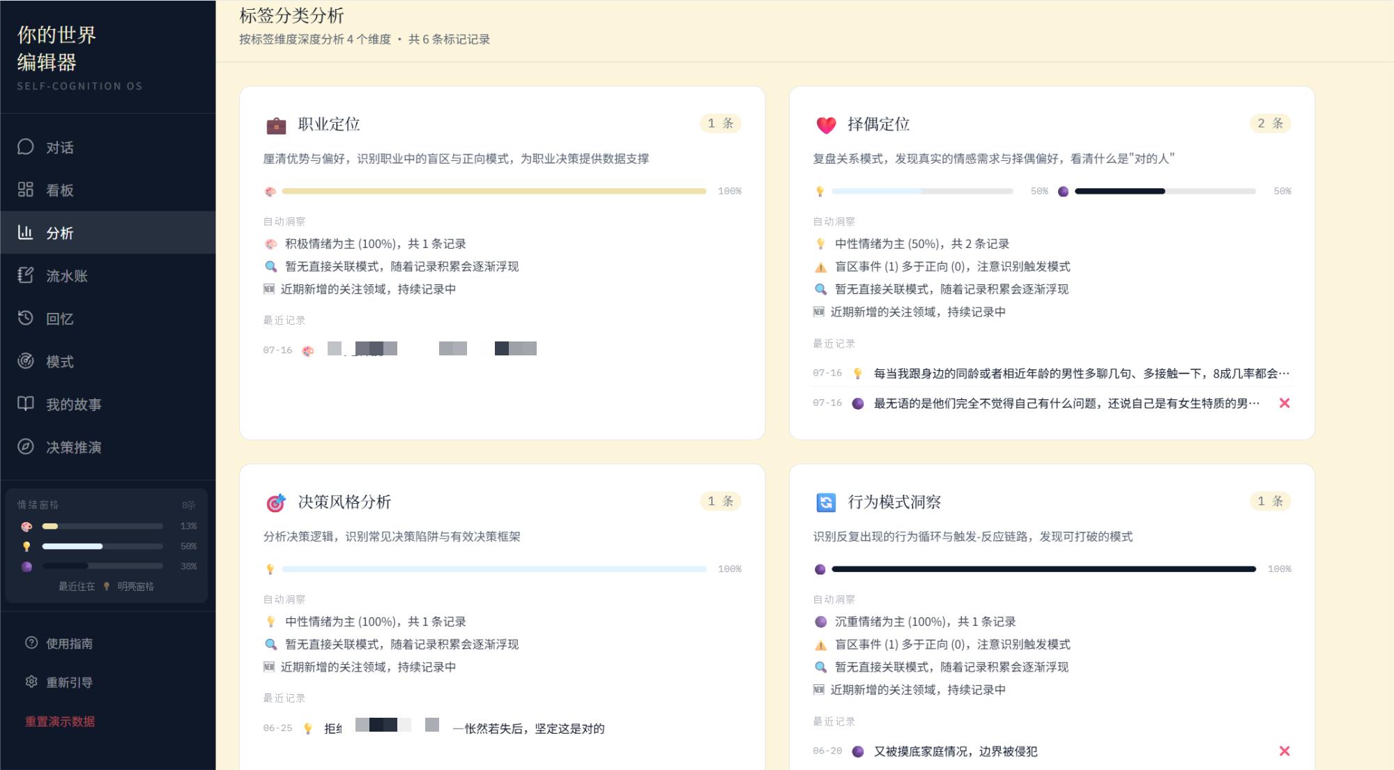 分模块分析面板
